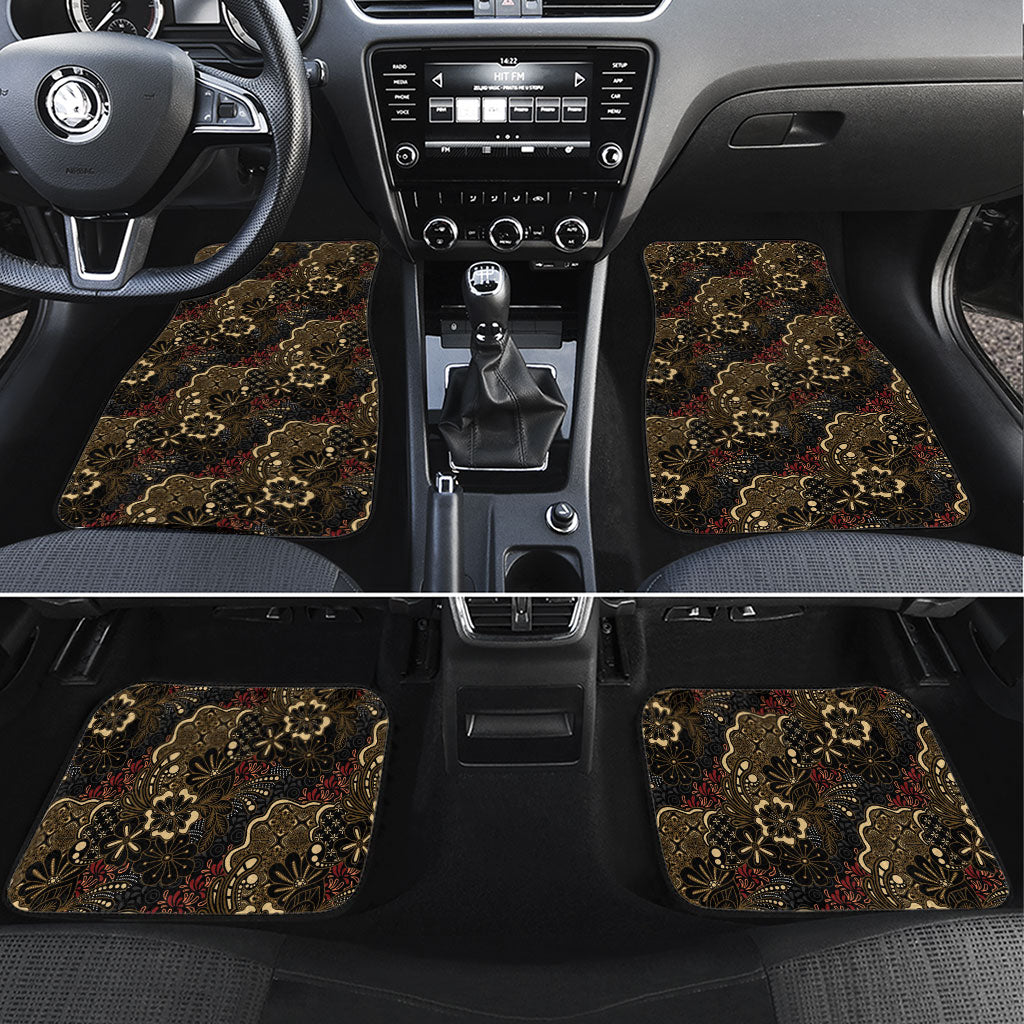 Batik Sekar Jagad Car Mats Indonesian Traditional Pattern LT01 Set 4pcs Black - Polynesian Pride