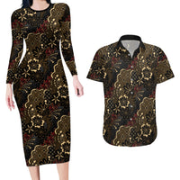 Batik Sekar Jagad Couples Matching Long Sleeve Bodycon Dress and Hawaiian Shirt Indonesian Traditional Pattern