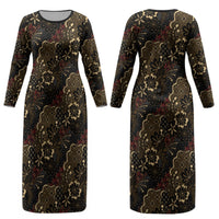 Batik Sekar Jagad Couples Matching Long Sleeve Bodycon Dress and Hawaiian Shirt Indonesian Traditional Pattern LT01 - Polynesian Pride