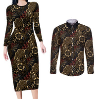 Batik Sekar Jagad Couples Matching Long Sleeve Bodycon Dress and Long Sleeve Button Shirt Indonesian Traditional Pattern