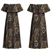 Batik Sekar Jagad Couples Matching Off Shoulder Maxi Dress and Long Sleeve Button Shirt Indonesian Traditional Pattern LT01 - Polynesian Pride