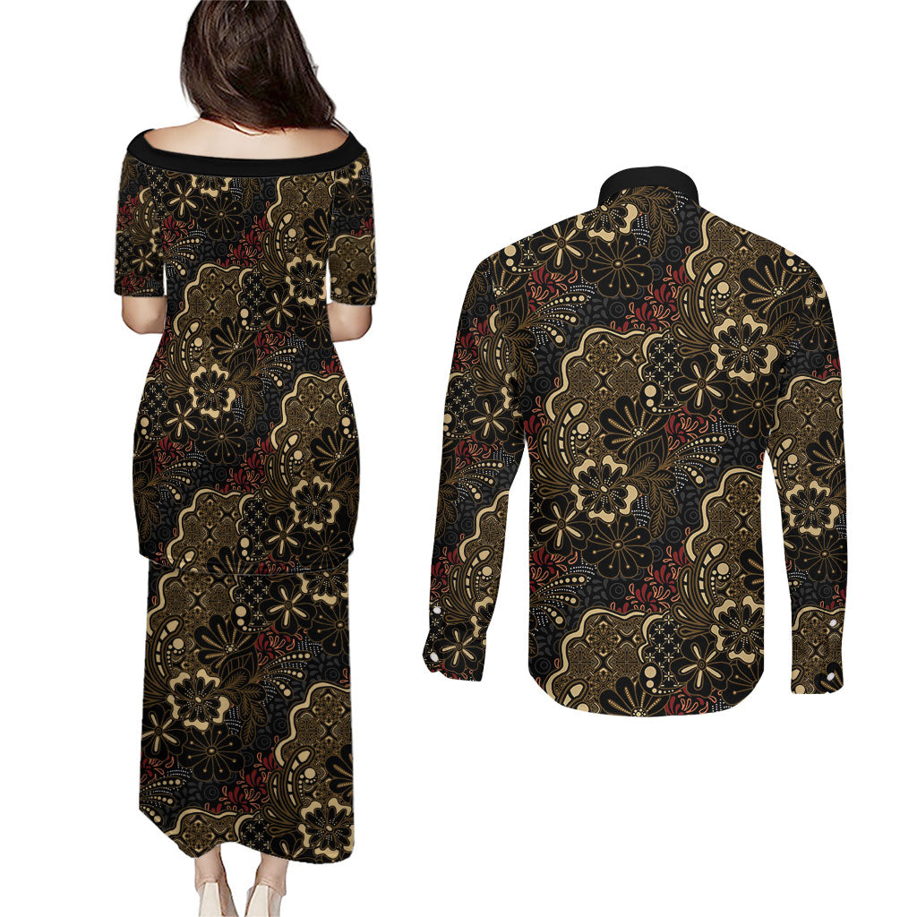 Batik Sekar Jagad Couples Matching Puletasi and Long Sleeve Button Shirt Indonesian Traditional Pattern
