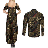 Batik Sekar Jagad Couples Matching Summer Maxi Dress and Long Sleeve Button Shirt Indonesian Traditional Pattern