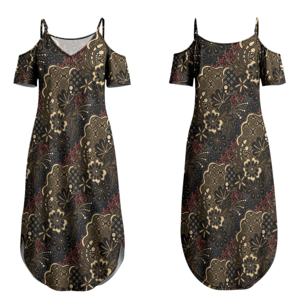 Batik Sekar Jagad Couples Matching Summer Maxi Dress and Long Sleeve Button Shirt Indonesian Traditional Pattern LT01 - Polynesian Pride