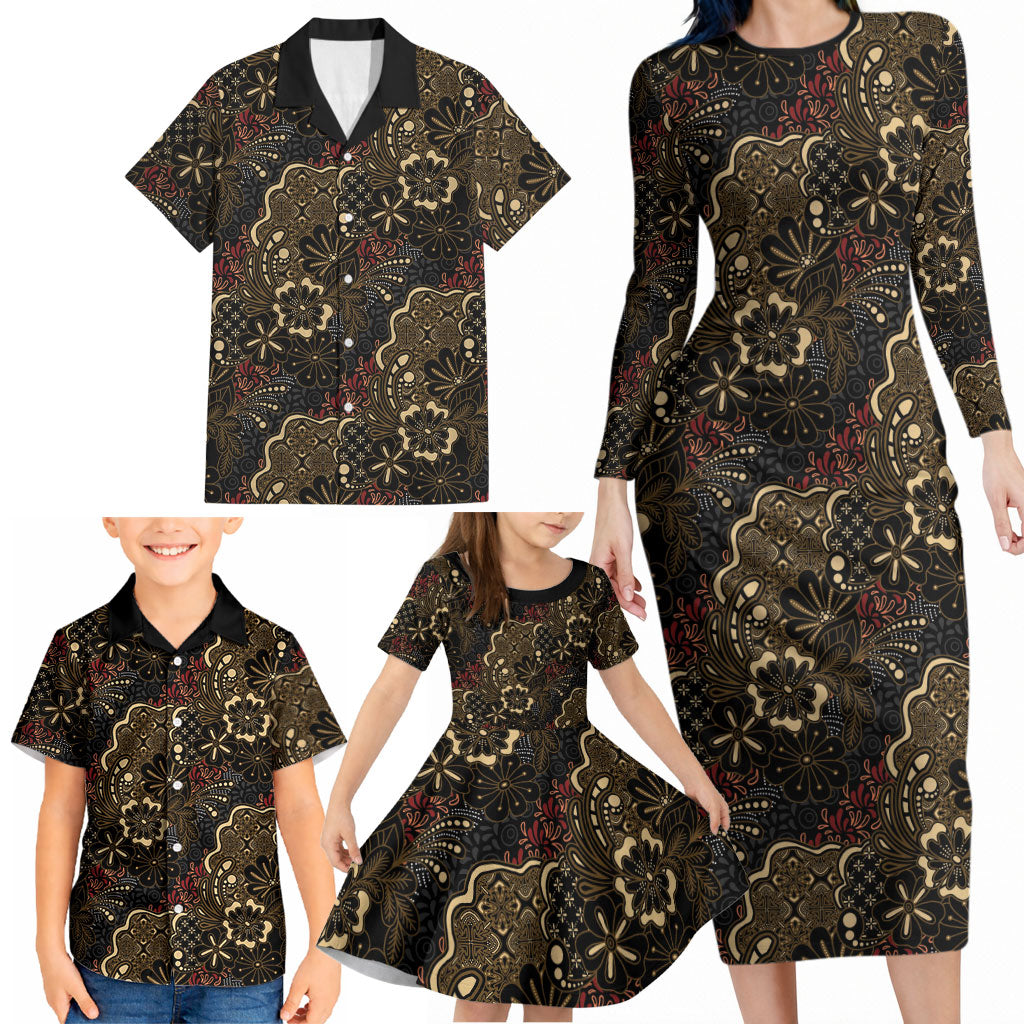 Batik Sekar Jagad Family Matching Long Sleeve Bodycon Dress and Hawaiian Shirt Indonesian Traditional Pattern LT01 - Polynesian Pride