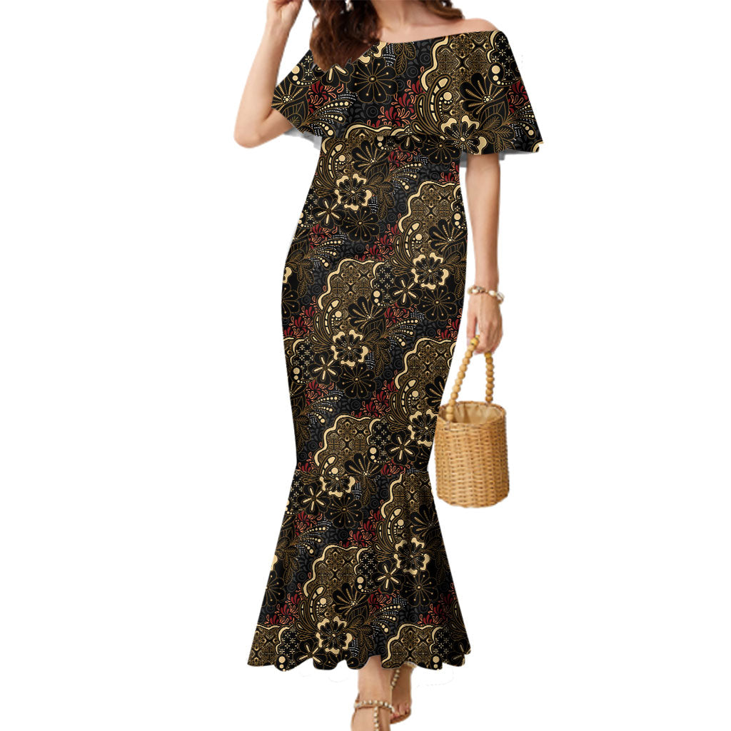 Batik Sekar Jagad Family Matching Mermaid Dress and Hawaiian Shirt Indonesian Traditional Pattern