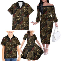 Batik Sekar Jagad Family Matching Off The Shoulder Long Sleeve Dress and Hawaiian Shirt Indonesian Traditional Pattern