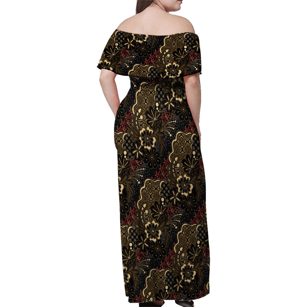 Batik Sekar Jagad Family Matching Off Shoulder Maxi Dress and Hawaiian Shirt Indonesian Traditional Pattern