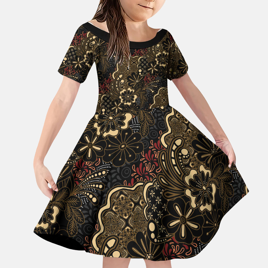 Batik Sekar Jagad Family Matching Off Shoulder Short Dress and Hawaiian Shirt Indonesian Traditional Pattern