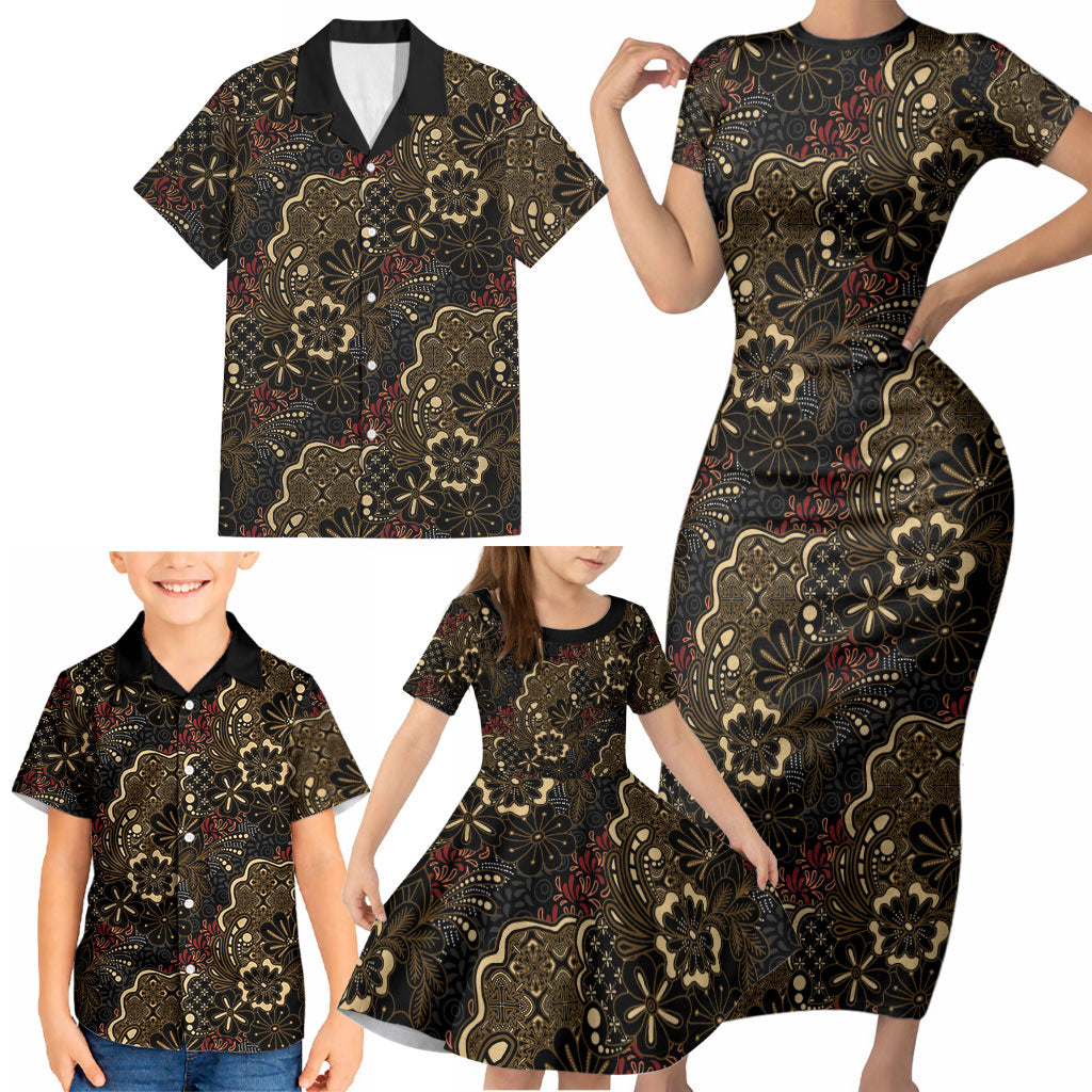 Batik Sekar Jagad Family Matching Short Sleeve Bodycon Dress and Hawaiian Shirt Indonesian Traditional Pattern LT01 - Polynesian Pride