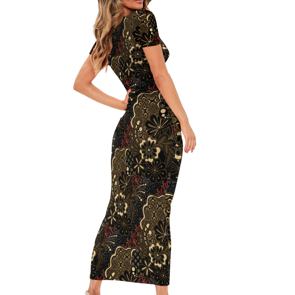 Batik Sekar Jagad Family Matching Short Sleeve Bodycon Dress and Hawaiian Shirt Indonesian Traditional Pattern