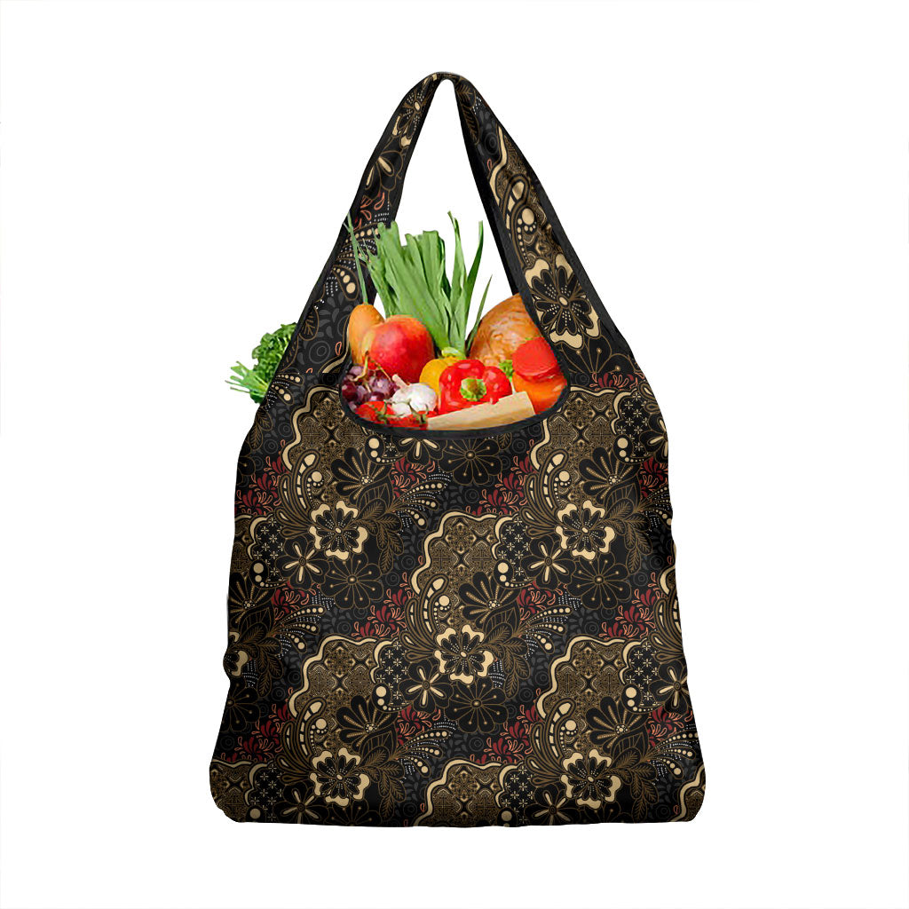 Batik Sekar Jagad Grocery Bag Indonesian Traditional Pattern LT01 1-pack One Size Black - Polynesian Pride