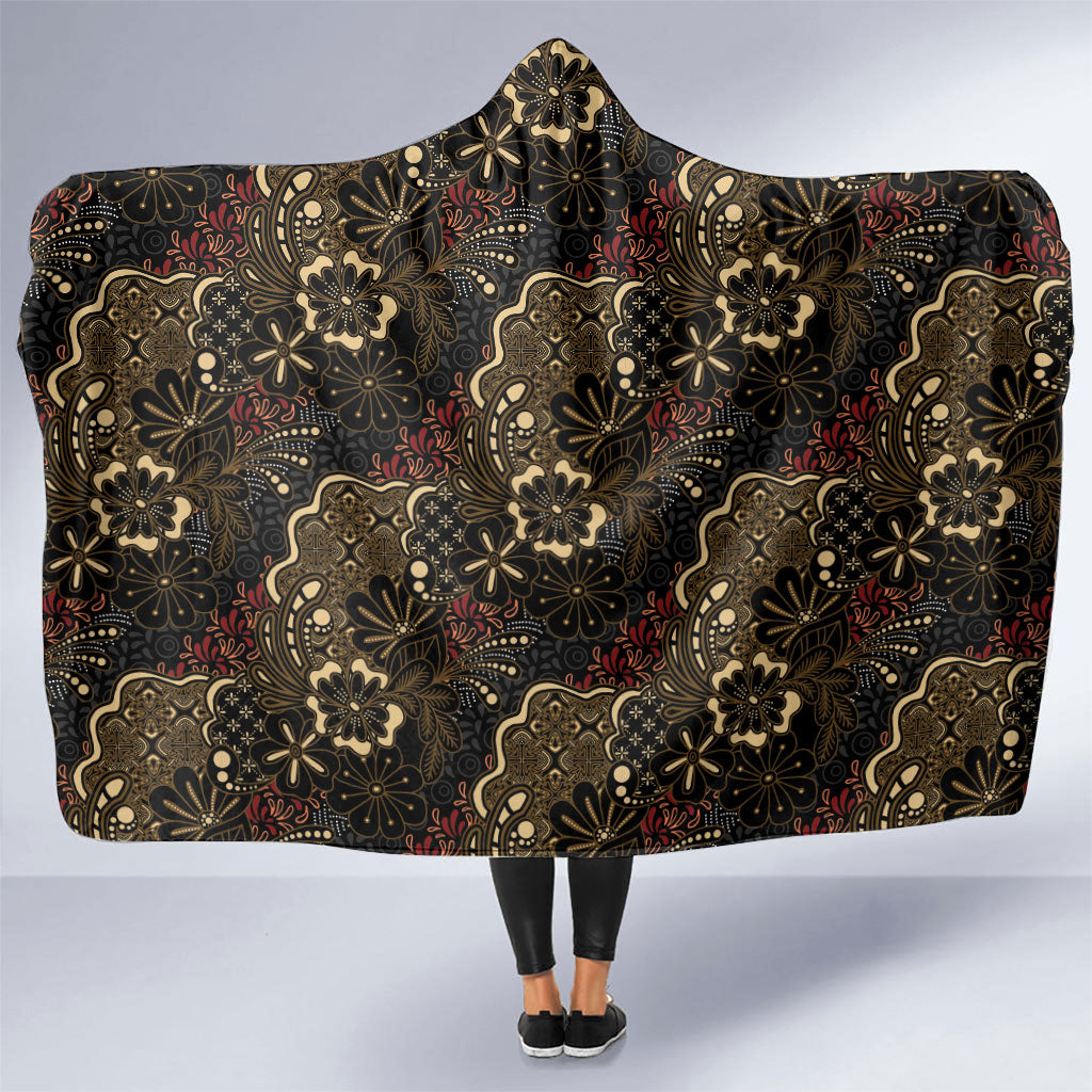 Batik Sekar Jagad Hooded Blanket Indonesian Traditional Pattern LT01 One Size Black - Polynesian Pride