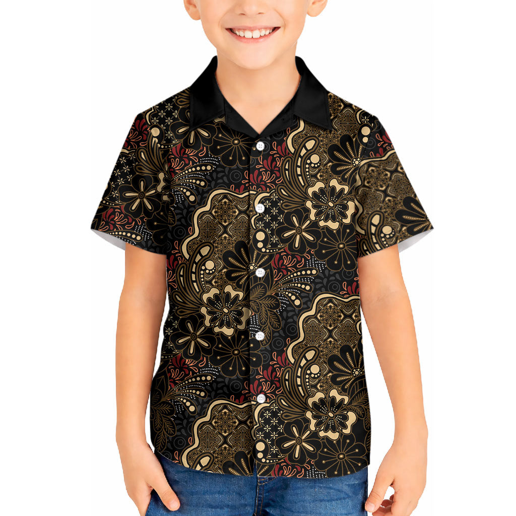 Batik Sekar Jagad Kid Hawaiian Shirt Indonesian Traditional Pattern LT01 Kid Black - Polynesian Pride