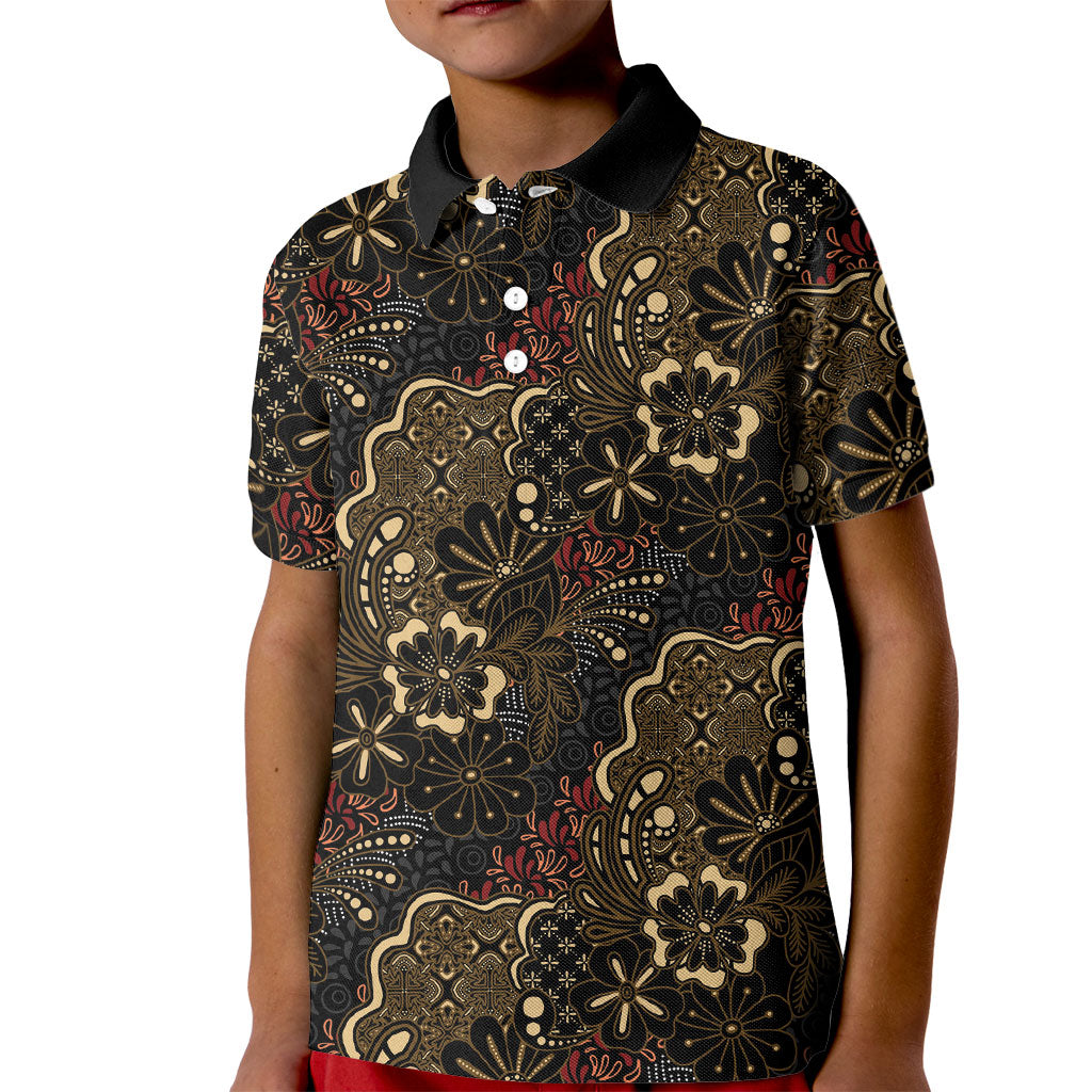 Batik Sekar Jagad Kid Polo Shirt Indonesian Traditional Pattern LT01 Kid Black - Polynesian Pride