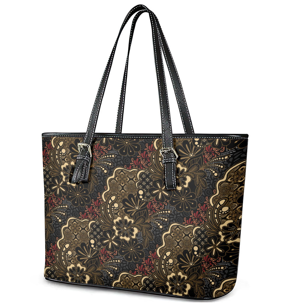 Batik Sekar Jagad Leather Tote Bag Indonesian Traditional Pattern