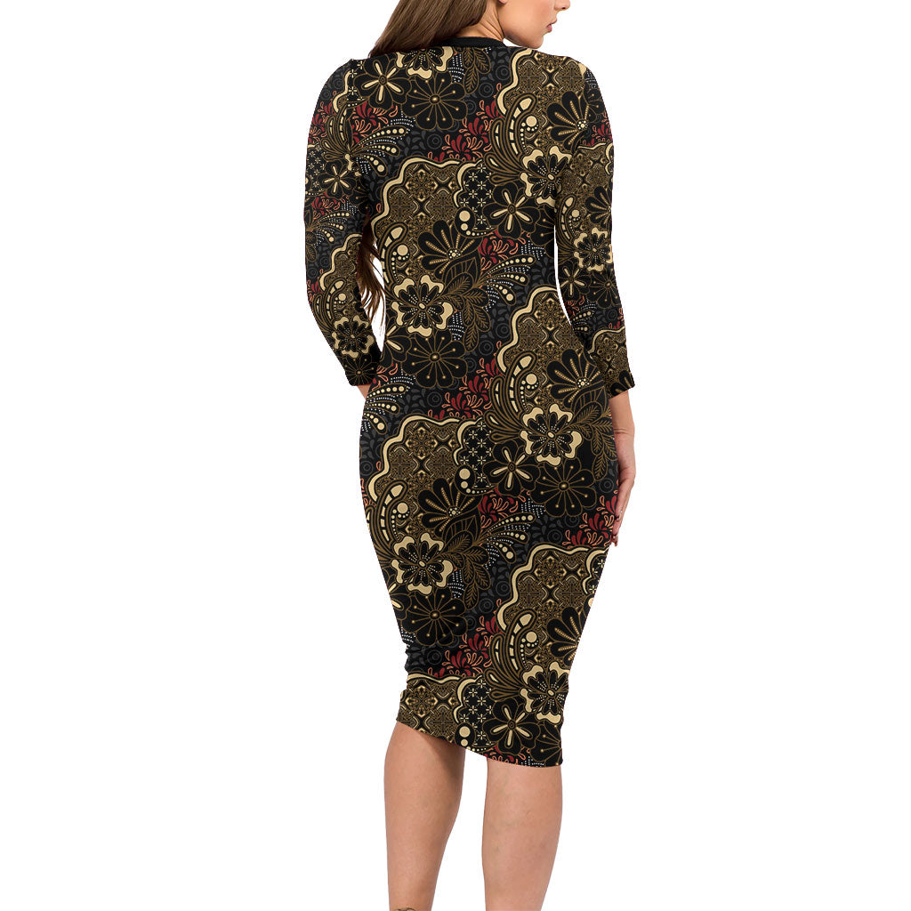Batik Sekar Jagad Long Sleeve Bodycon Dress Indonesian Traditional Pattern