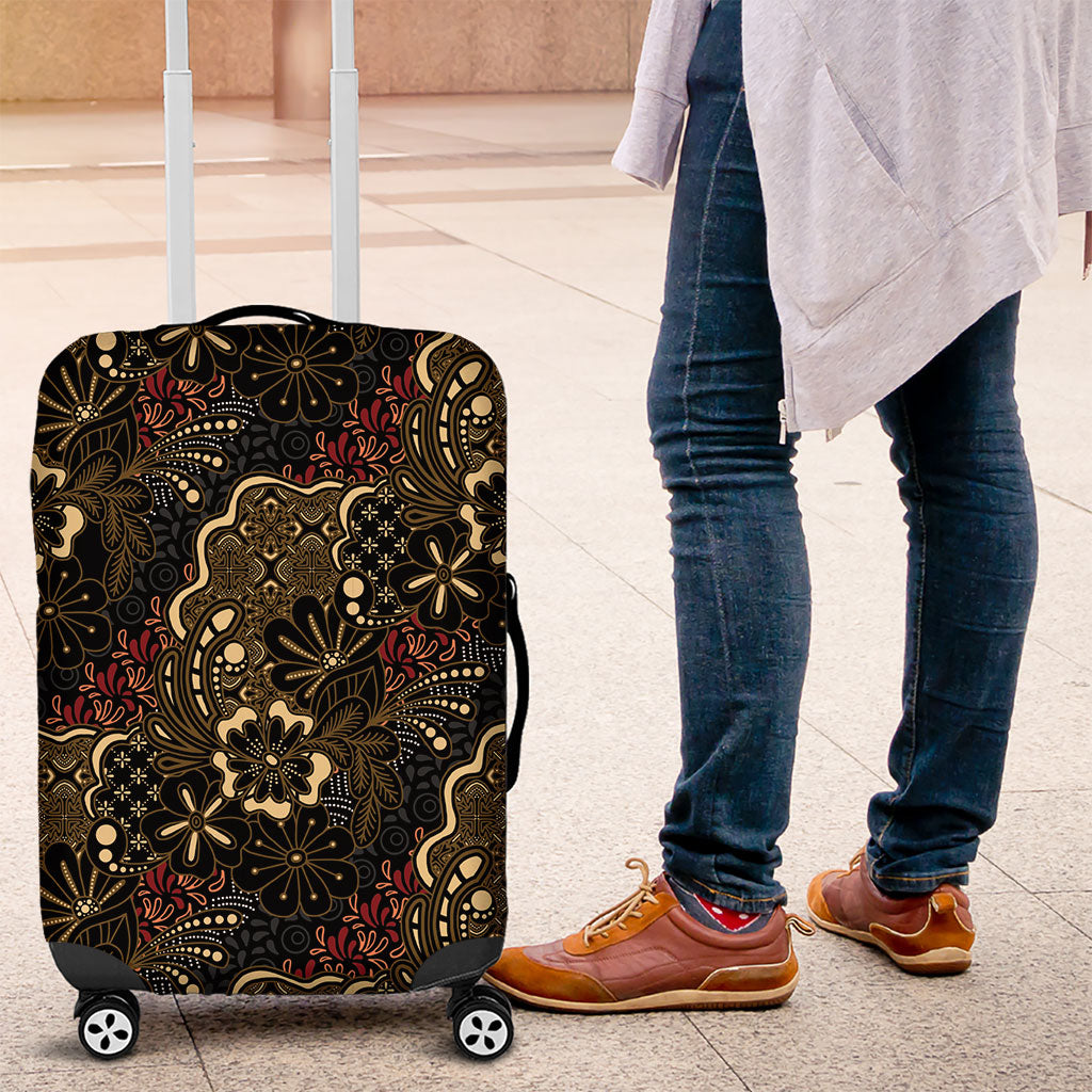 Batik Sekar Jagad Luggage Cover Indonesian Traditional Pattern LT01 Black - Polynesian Pride