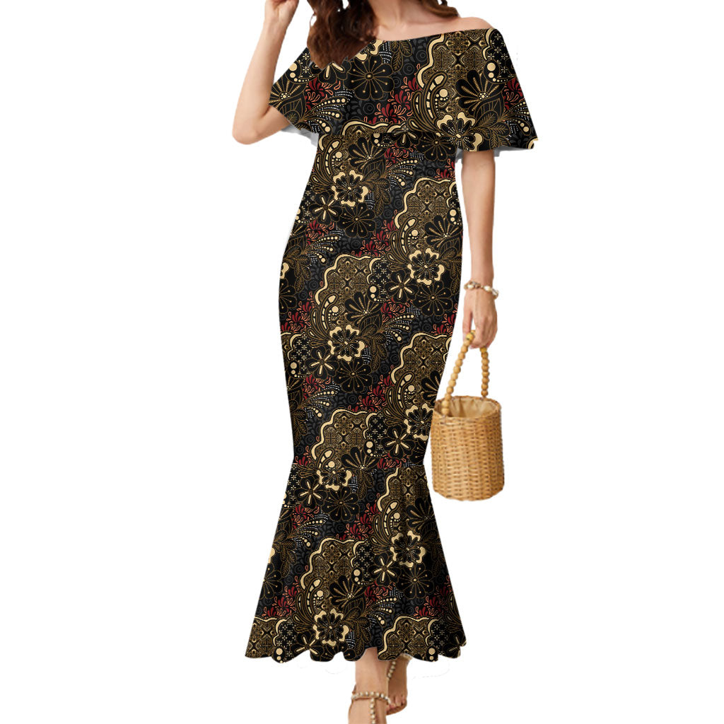 Batik Sekar Jagad Mermaid Dress Indonesian Traditional Pattern LT01 Women Black - Polynesian Pride