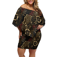 Batik Sekar Jagad Off Shoulder Short Dress Indonesian Traditional Pattern