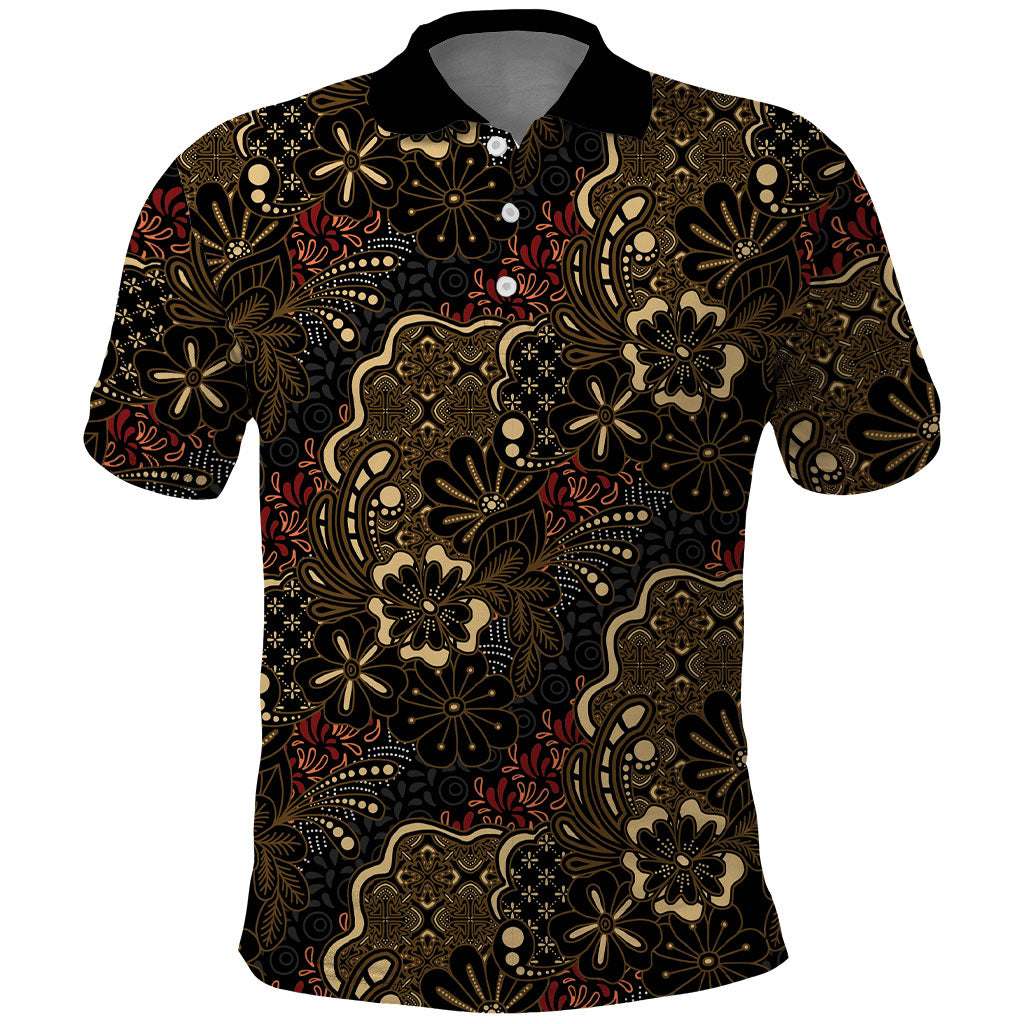 Batik Sekar Jagad Polo Shirt Indonesian Traditional Pattern LT01 Black - Polynesian Pride