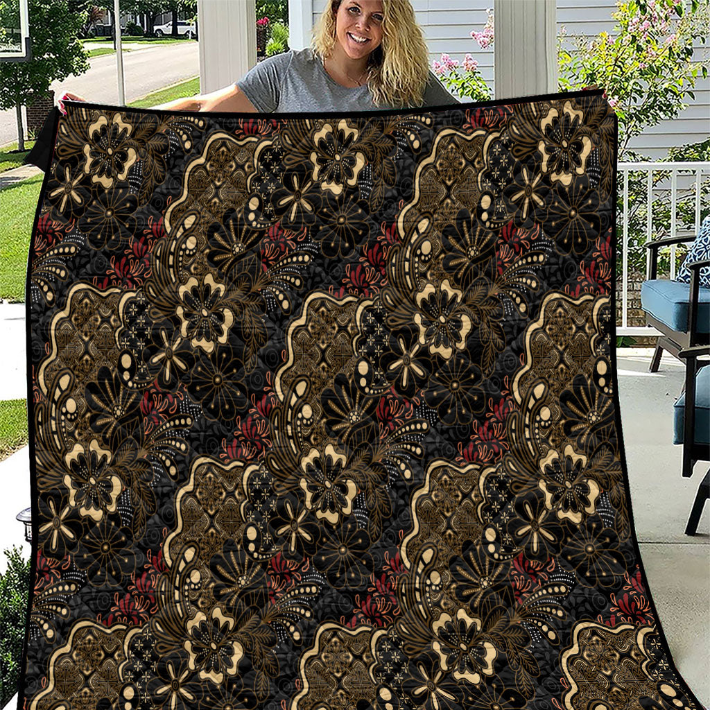 Batik Sekar Jagad Quilt Indonesian Traditional Pattern LT01 Black - Polynesian Pride