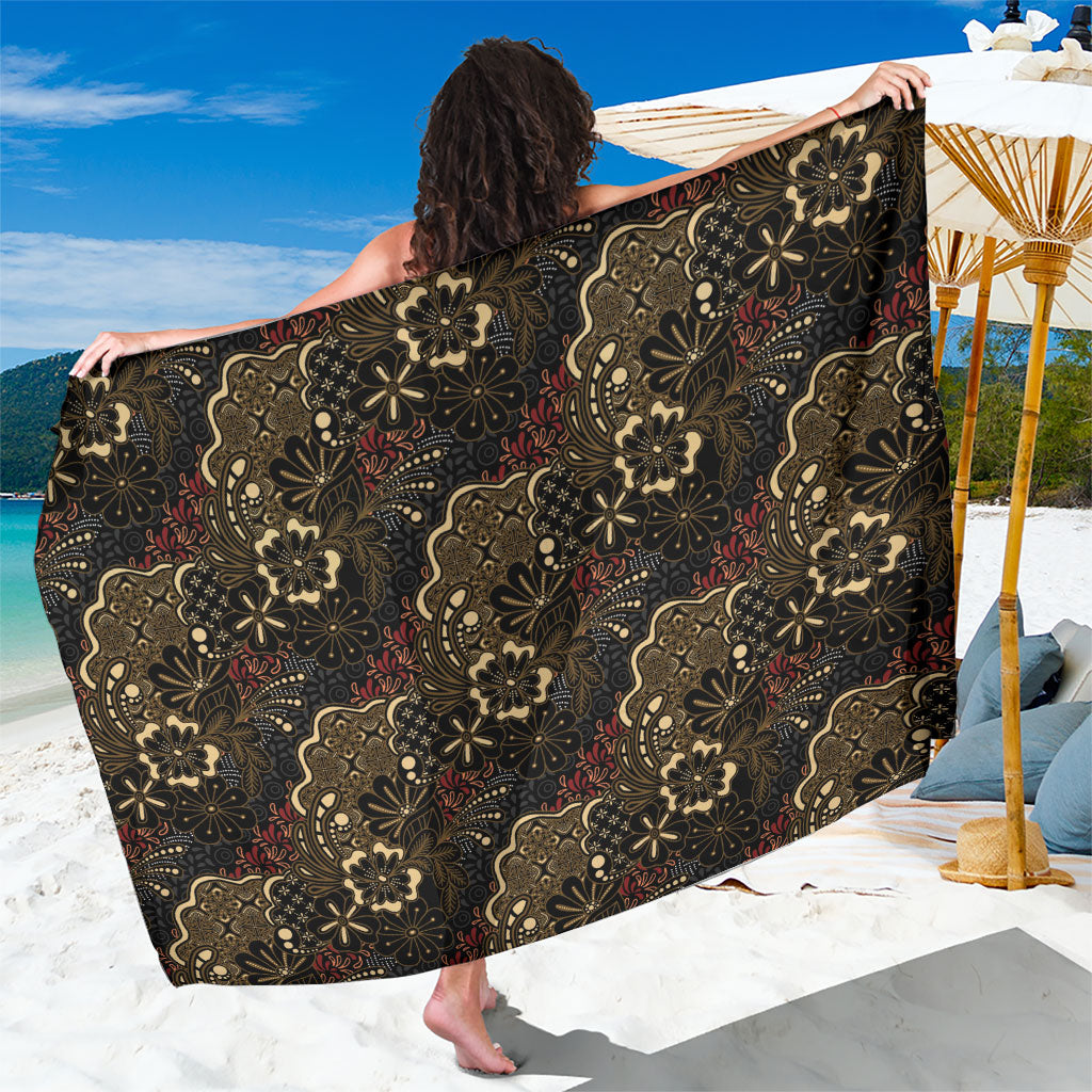 Batik Sekar Jagad Sarong Indonesian Traditional Pattern LT01 One Size 44 x 66 inches Black - Polynesian Pride