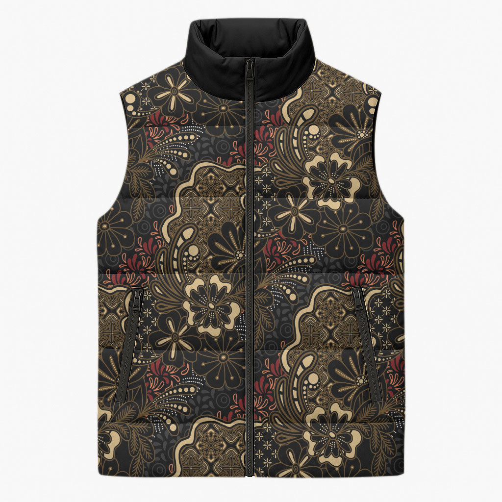 Batik Sekar Jagad Sleeveless Puffer Jacket Indonesian Traditional Pattern