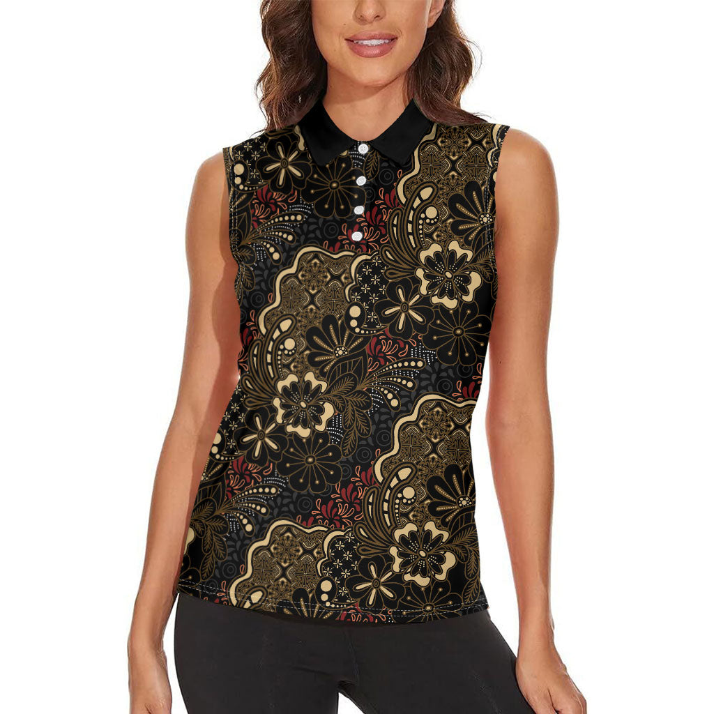 Batik Sekar Jagad Women Sleeveless Polo Shirt Indonesian Traditional Pattern