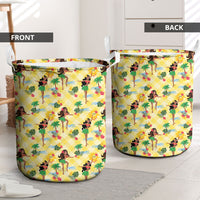 Hawaii Hula Girl Tropical Laundry Basket Yellow Palaka