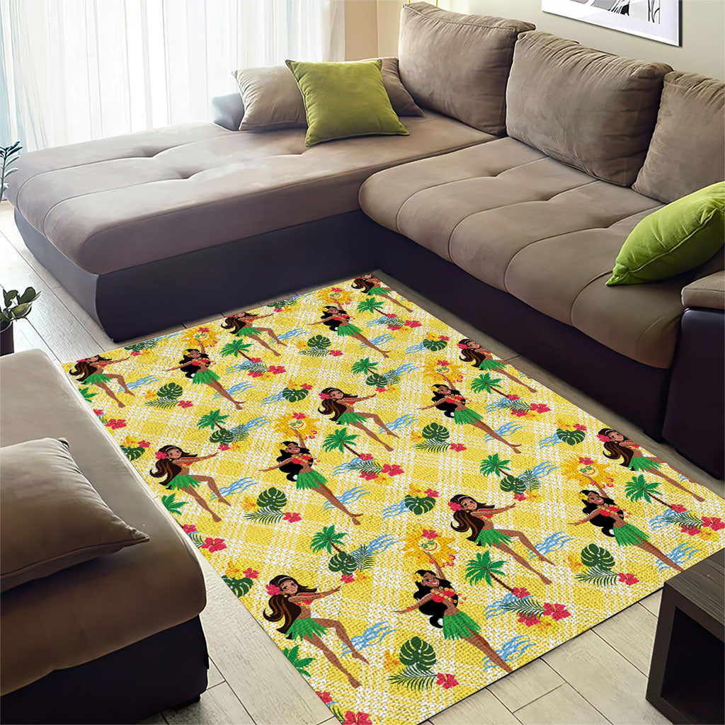 Hawaii Hula Girl Tropical Area Rug Yellow Palaka