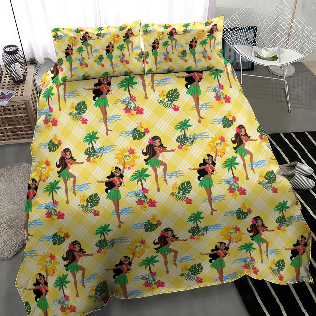 Hawaii Hula Girl Tropical Bedding Set Yellow Palaka