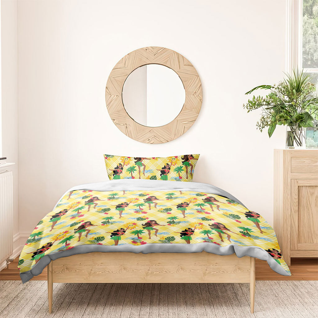Hawaii Hula Girl Tropical Bedding Set Yellow Palaka