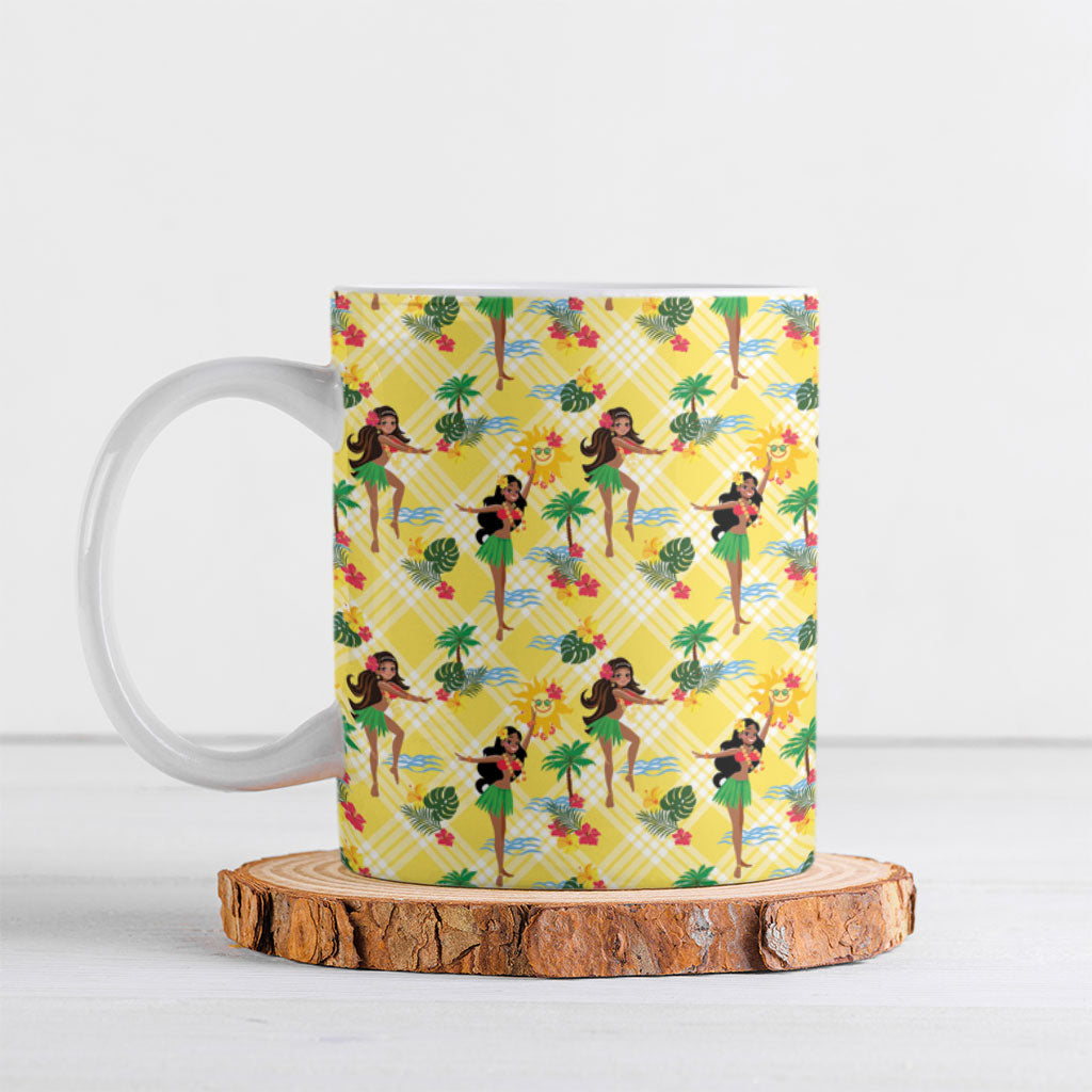 Hawaii Hula Girl Tropical Ceramic Mug Yellow Palaka