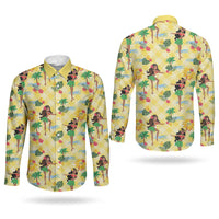 Hawaii Hula Girl Tropical Couples Matching Short Sleeve Bodycon Dress and Long Sleeve Button Shirt Yellow Palaka LT01 - Polynesian Pride