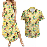 Hawaii Hula Girl Tropical Couples Matching Summer Maxi Dress and Hawaiian Shirt Yellow Palaka LT01 Yellow - Polynesian Pride