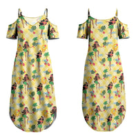 Hawaii Hula Girl Tropical Couples Matching Summer Maxi Dress and Hawaiian Shirt Yellow Palaka LT01 - Polynesian Pride