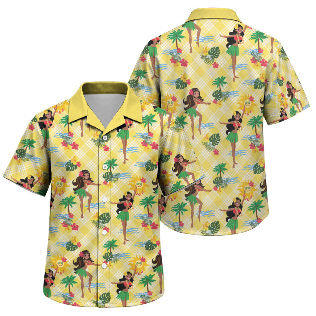 Hawaii Hula Girl Tropical Family Matching Long Sleeve Bodycon Dress and Hawaiian Shirt Yellow Palaka LT01 Son's Shirt Yellow - Polynesian Pride