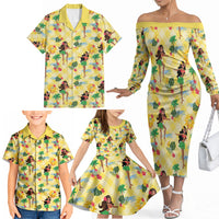 Hawaii Hula Girl Tropical Family Matching Off The Shoulder Long Sleeve Dress and Hawaiian Shirt Yellow Palaka LT01 - Polynesian Pride