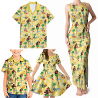 Hawaii Hula Girl Tropical Family Matching Tank Maxi Dress and Hawaiian Shirt Yellow Palaka LT01 - Polynesian Pride