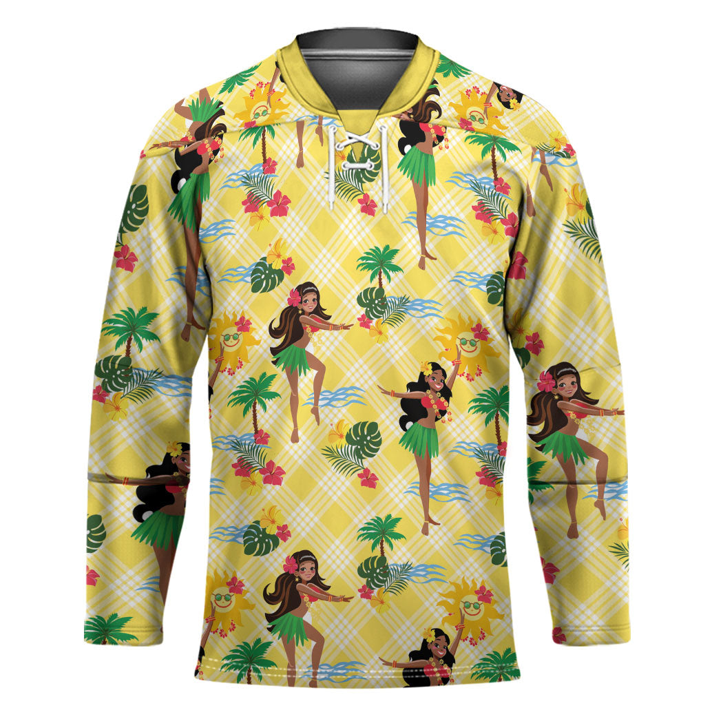 Hawaii Hula Girl Tropical Hockey Jersey Yellow Palaka