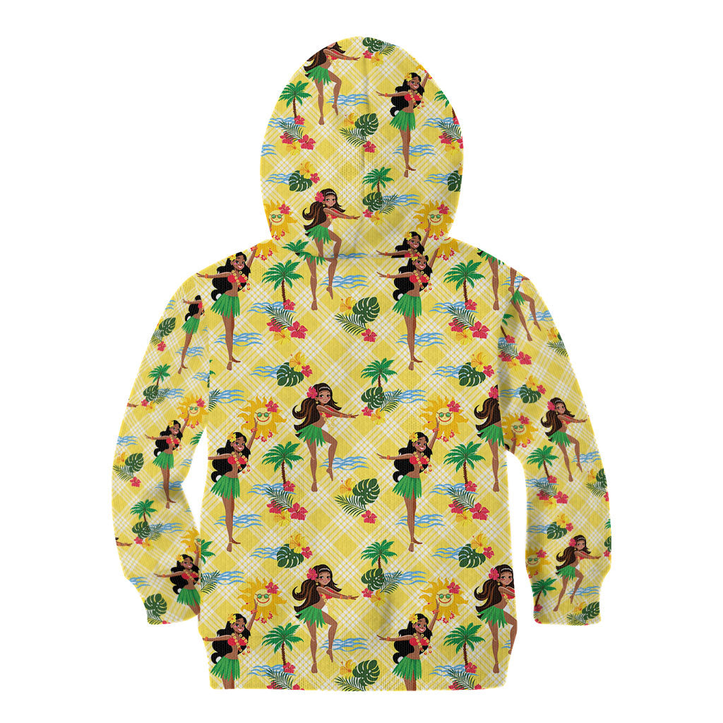 Hawaii Hula Girl Tropical Kid Hoodie Yellow Palaka