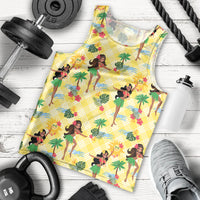 Hawaii Hula Girl Tropical Men Tank Top Yellow Palaka