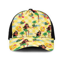 Hawaii Hula Girl Tropical Mesh Trucker Cap Yellow Palaka