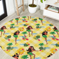 Hawaii Hula Girl Tropical Round Carpet Yellow Palaka