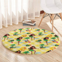 Hawaii Hula Girl Tropical Round Carpet Yellow Palaka