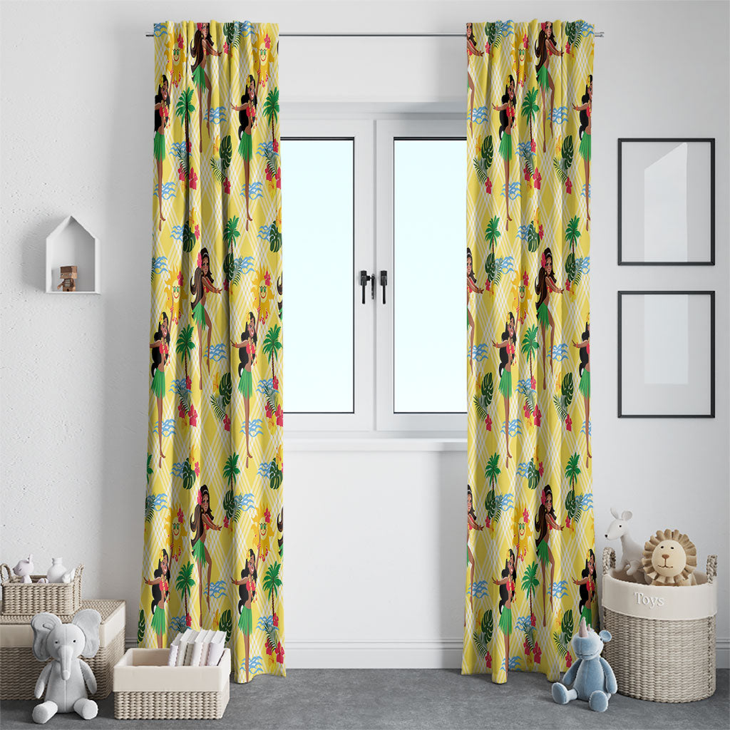 Hawaii Hula Girl Tropical Window Curtain Yellow Palaka