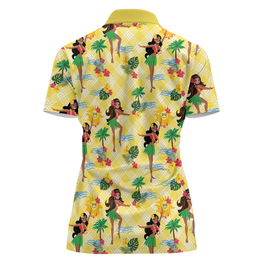 Hawaii Hula Girl Tropical Women Polo Shirt Yellow Palaka