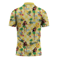 Hawaii Hula Girl Tropical Zipper Polo Shirt Yellow Palaka