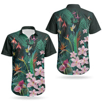 Hawaii Hummingbird Tropical Flowers Couples Matching Summer Maxi Dress and Hawaiian Shirt Dark Green LT01 - Polynesian Pride